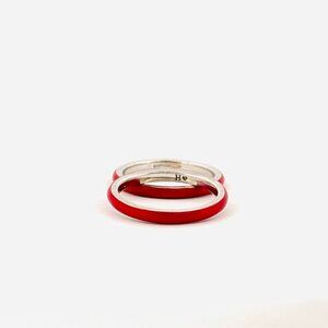 Estate Sterling Silver 925 Red Enamel Stackable Band Rings Size 8 Set of Two